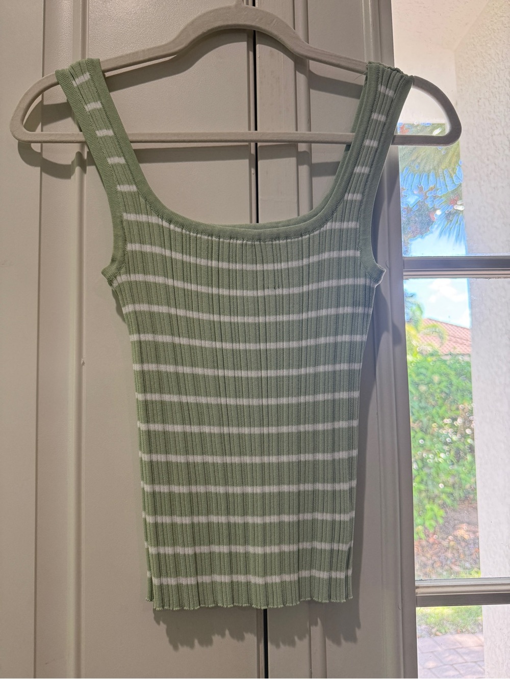 Petal & Pup Sage Green and White Ribbed Striped Mini Dress